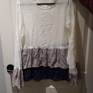 Flounce Sleeve Ruffle Hem Blouse